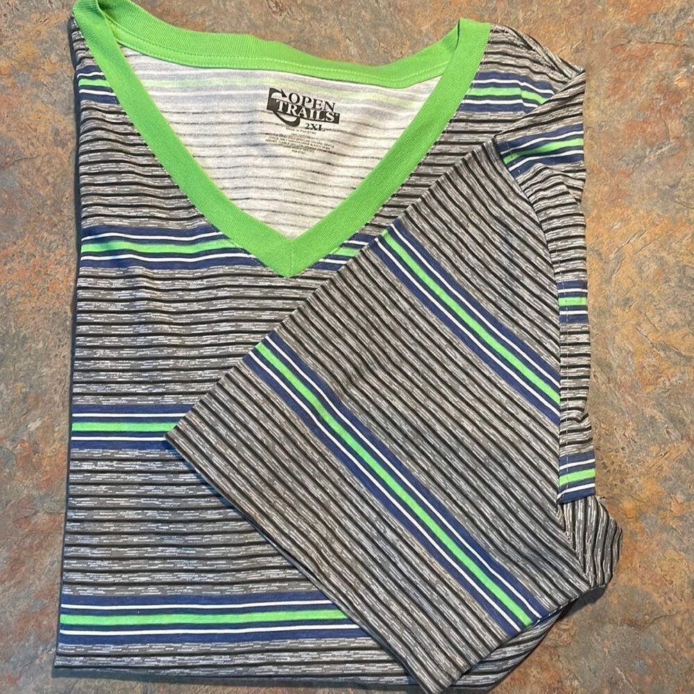 Open Trails 2XL Striped VNeck T-shirt NWOT